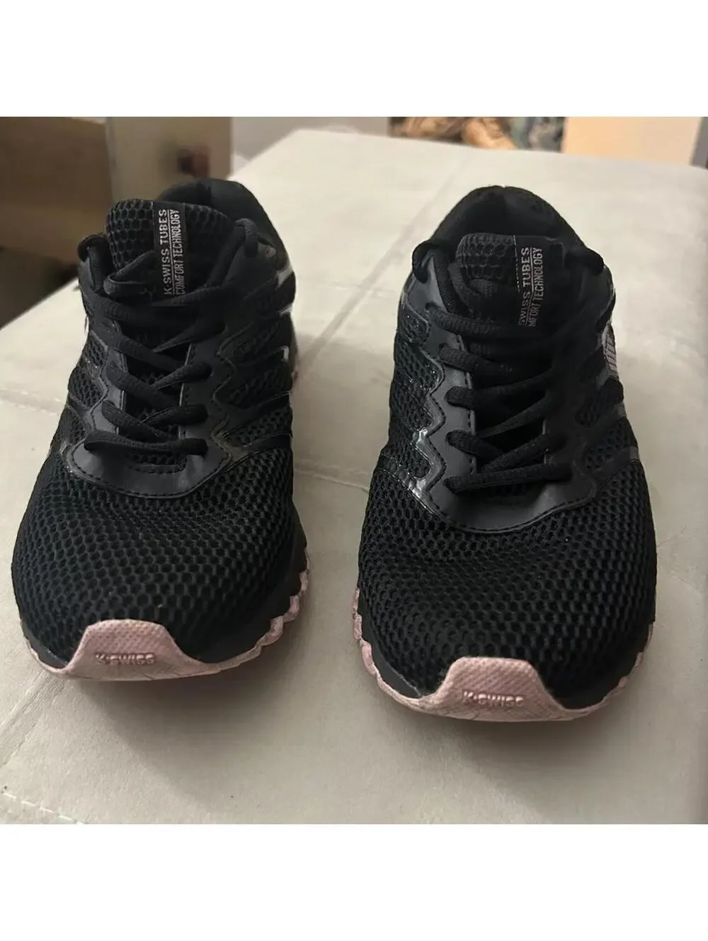 K-Swiss TUBES black comfort running shoes with pink sole size 8 #running #tubes